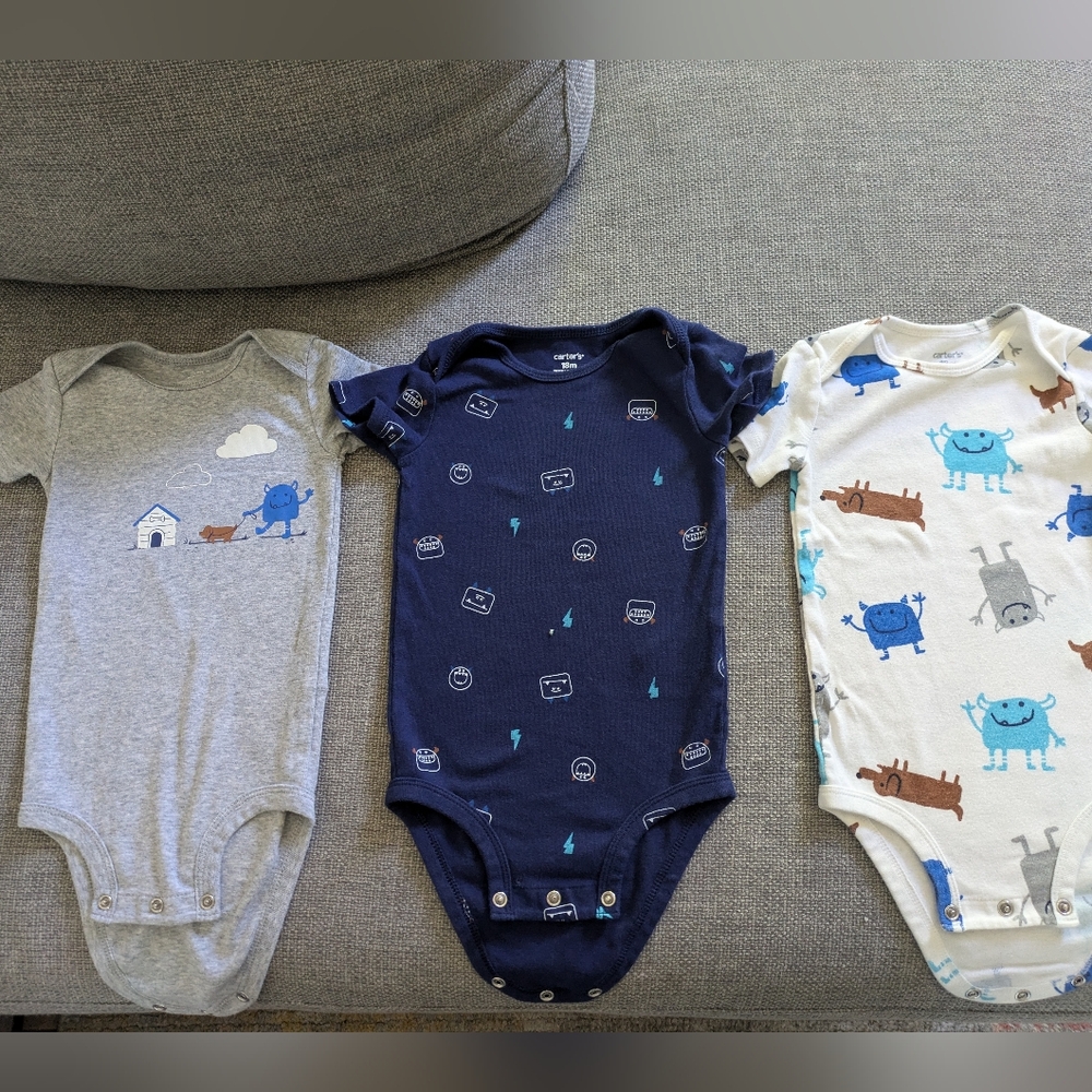 Blue and Gray Monster Print Baby Onesies